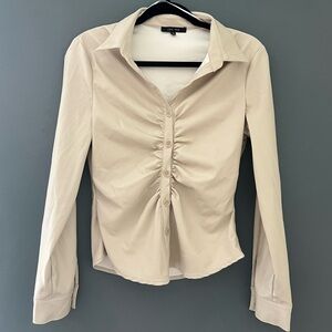 Medium Cream Ruched Button Up
